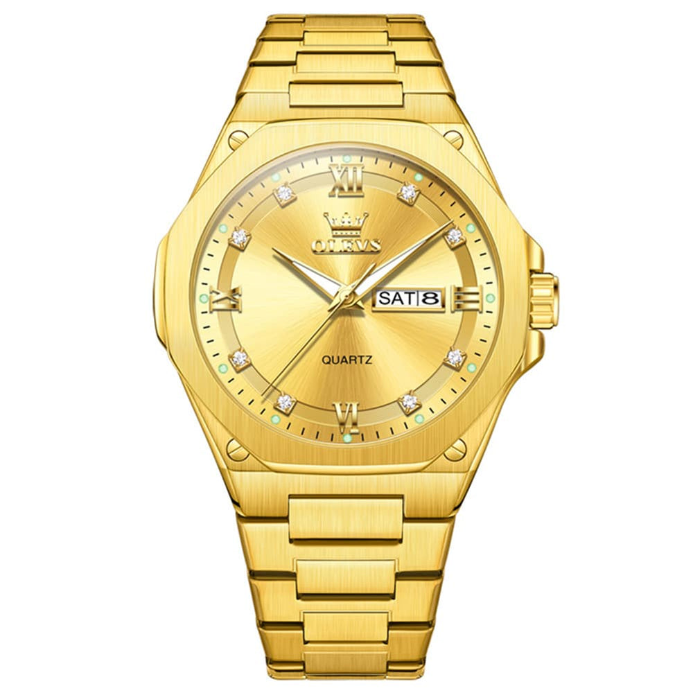 OLEVS 3736 Polygonal Diamond Quartz Watch for Men - Gold Watch | Olevs Watch Store