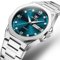 OLEVS 3736 Polygonal Diamond Quartz Watch for Men - Silver Blue Watch | Olevs Watch Store