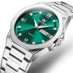 OLEVS 3736 Polygonal Diamond Quartz Watch for Men - Silver Green Watch | Olevs Watch Store