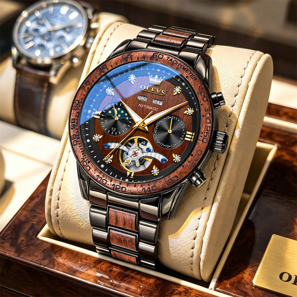 OLEVS 3751 Brazilian Rosewood watch presentation