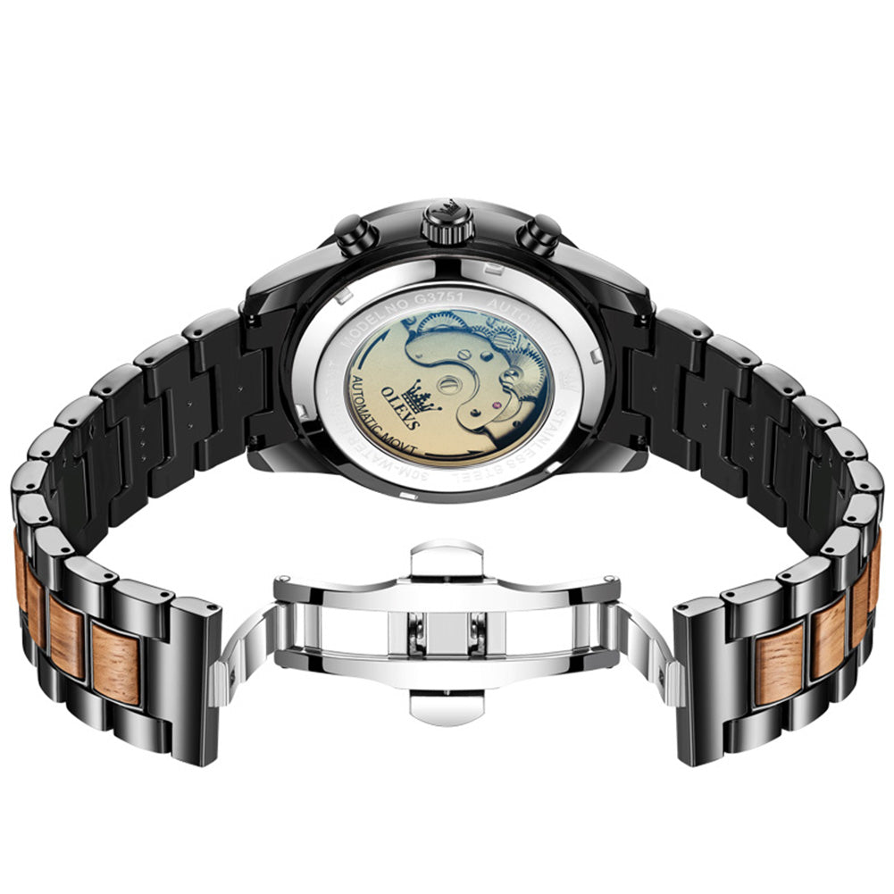 OLEVS 3751 automatic movement caseback and bracelet clasp
