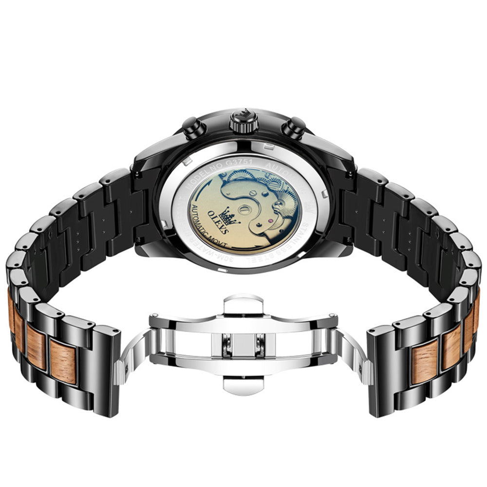 OLEVS 3751 automatic movement caseback and bracelet clasp