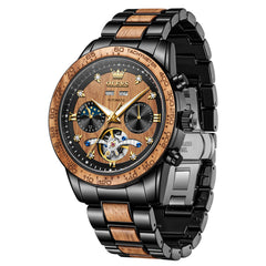 OLEVS 3751 Cherry Wood automatic mechanical watch front view