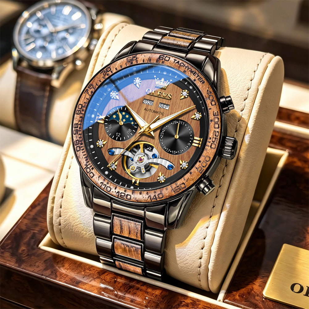 OLEVS 3751 Cherry Wood watch presentation