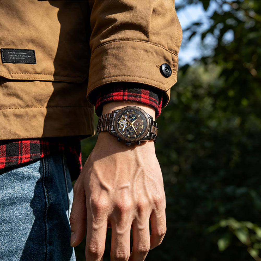 OLEVS 3751 Ebony watch on wrist outdoors