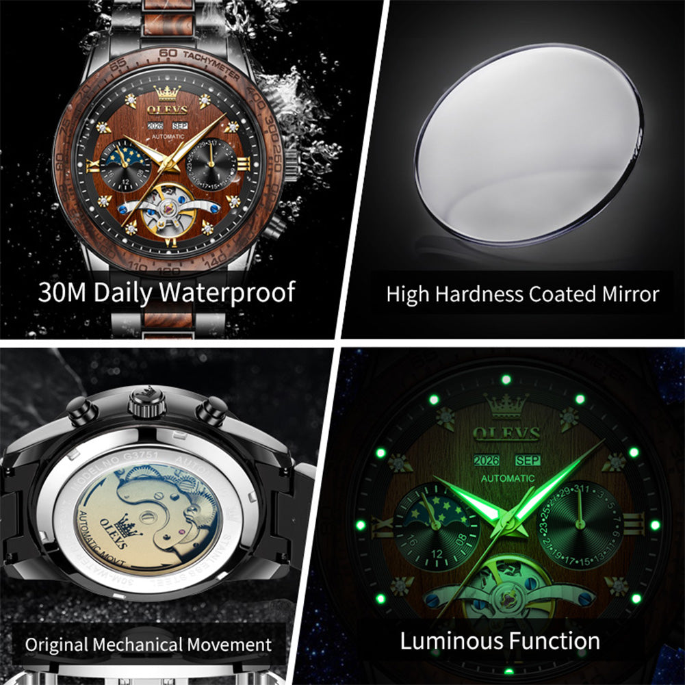 OLEVS 3751 water resistance coated glass automatic movement and lume