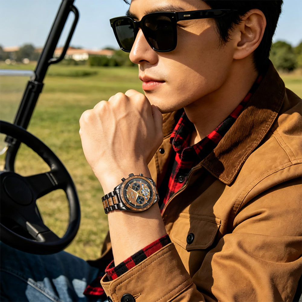 OLEVS 3751 wooden automatic watch lifestyle