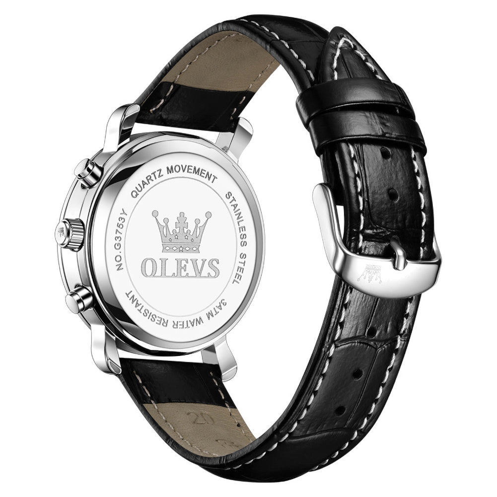 OLEVS 3753 black chronograph watch detail