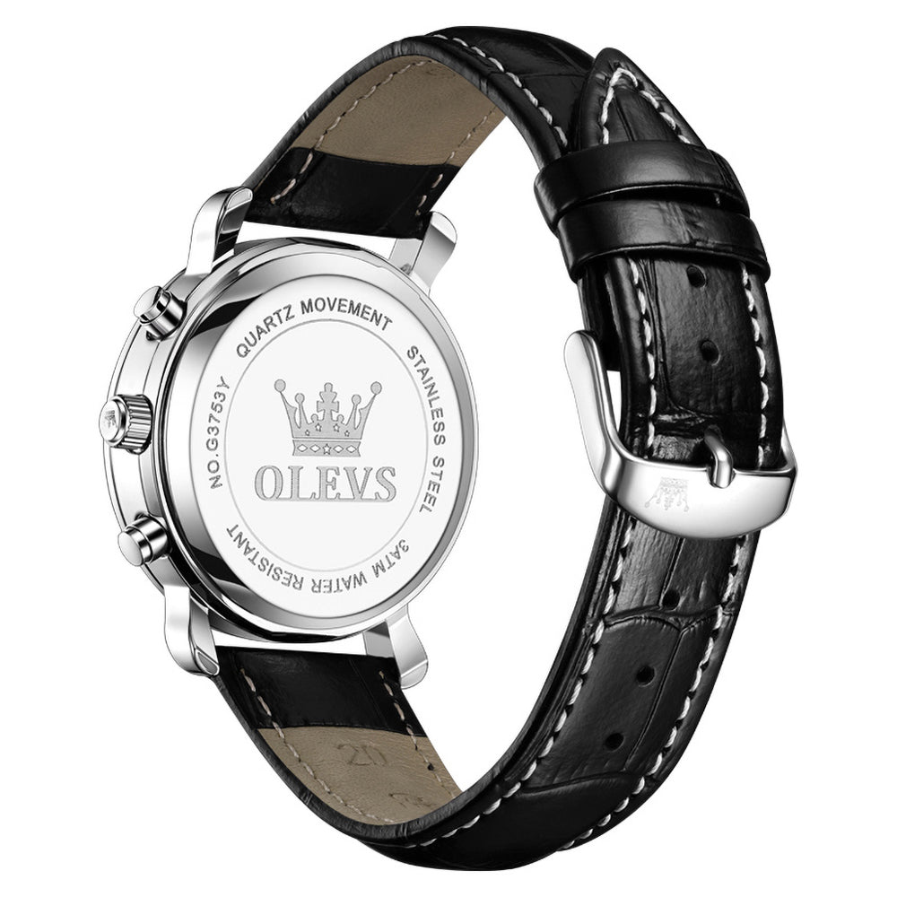 OLEVS 3753 black chronograph watch detail