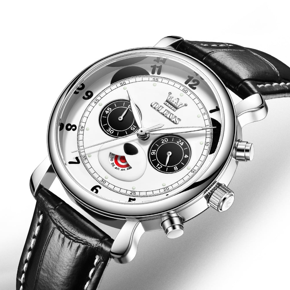 OLEVS 3753 white panda dial watch closeup