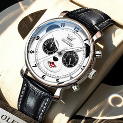 OLEVS 3753 white dial chronograph watch lifestyle closeup