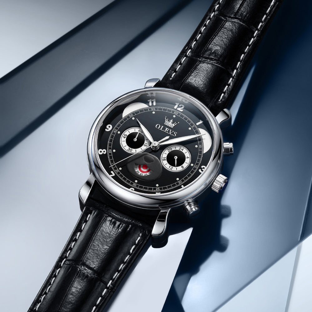 OLEVS 3753 white dial quartz chronograph detail