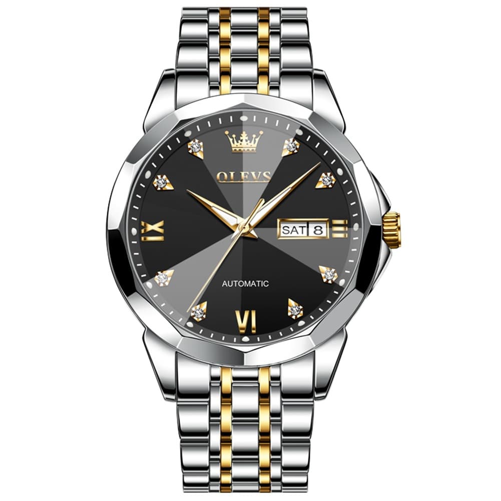 OLEVS 3D Diamond Cut Mirror Automatic Mechanical Watch 9982 Day Date for Men - All Gold Watch | Olevs Watch Store