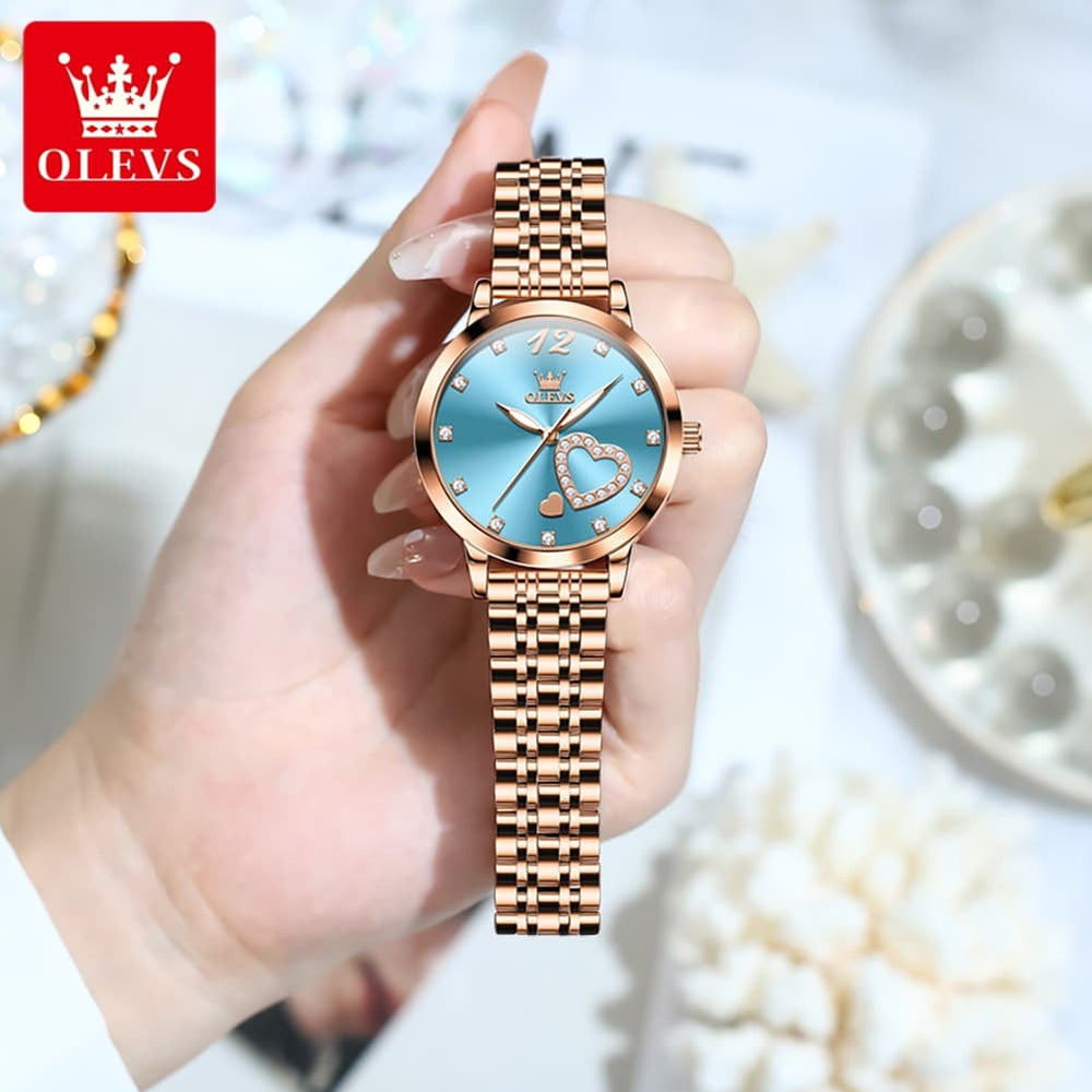 OLEVS 5189 Heart Motif Milanese Mesh Quartz Watch for Women - Steel Rose Gold Watch | Olevs Watch Store