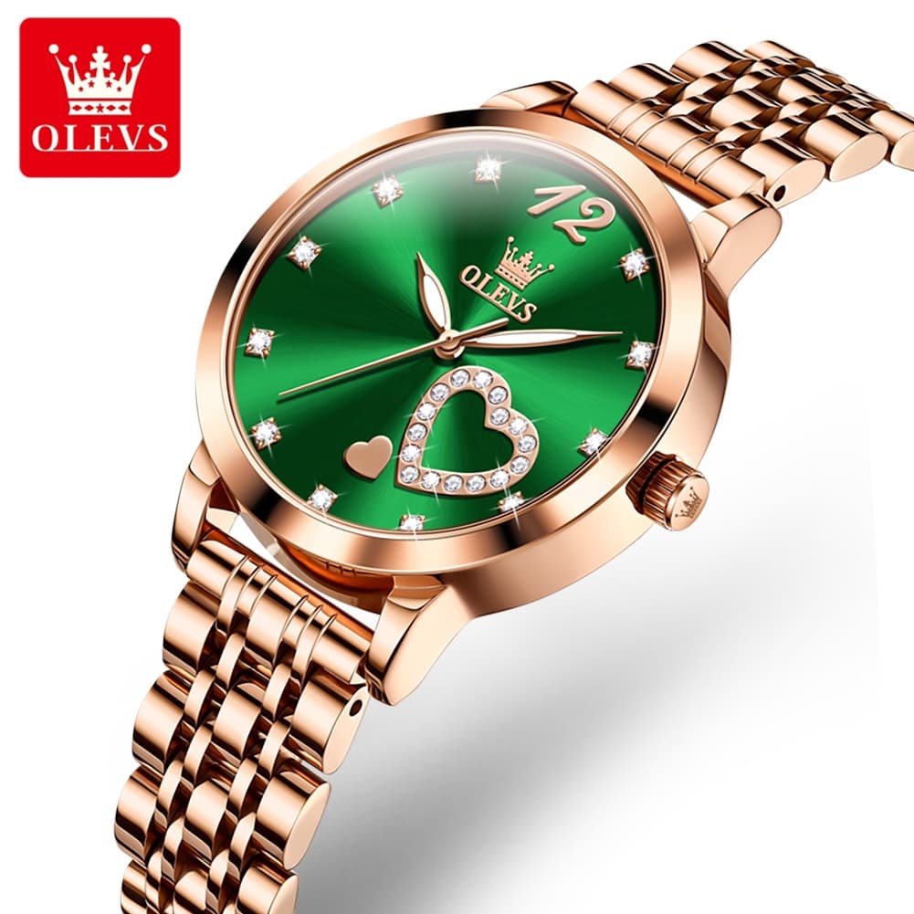OLEVS 5189 Heart Motif Milanese Mesh Quartz Watch for Women - Steel Rose Gold Watch | Olevs Watch Store