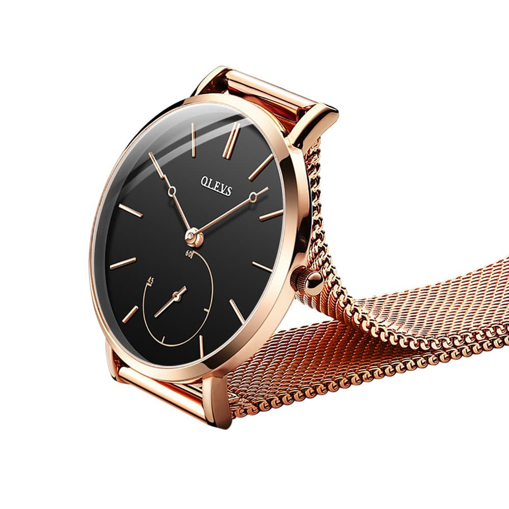 OLEVS 5190 Ultra Thin Sub Dial Quartz Watch for Women - Rose Gold White Watch | Olevs Watch Store