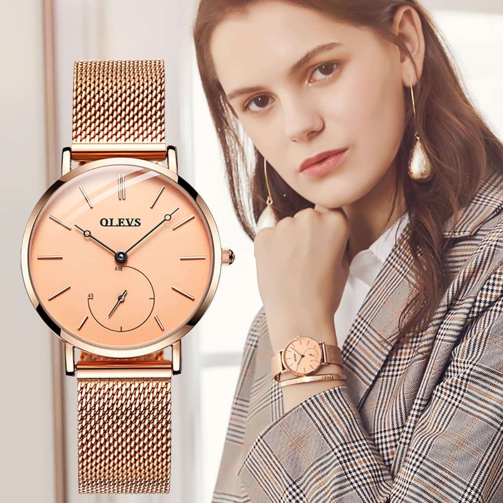 OLEVS 5190 Ultra Thin Sub Dial Quartz Watch for Women