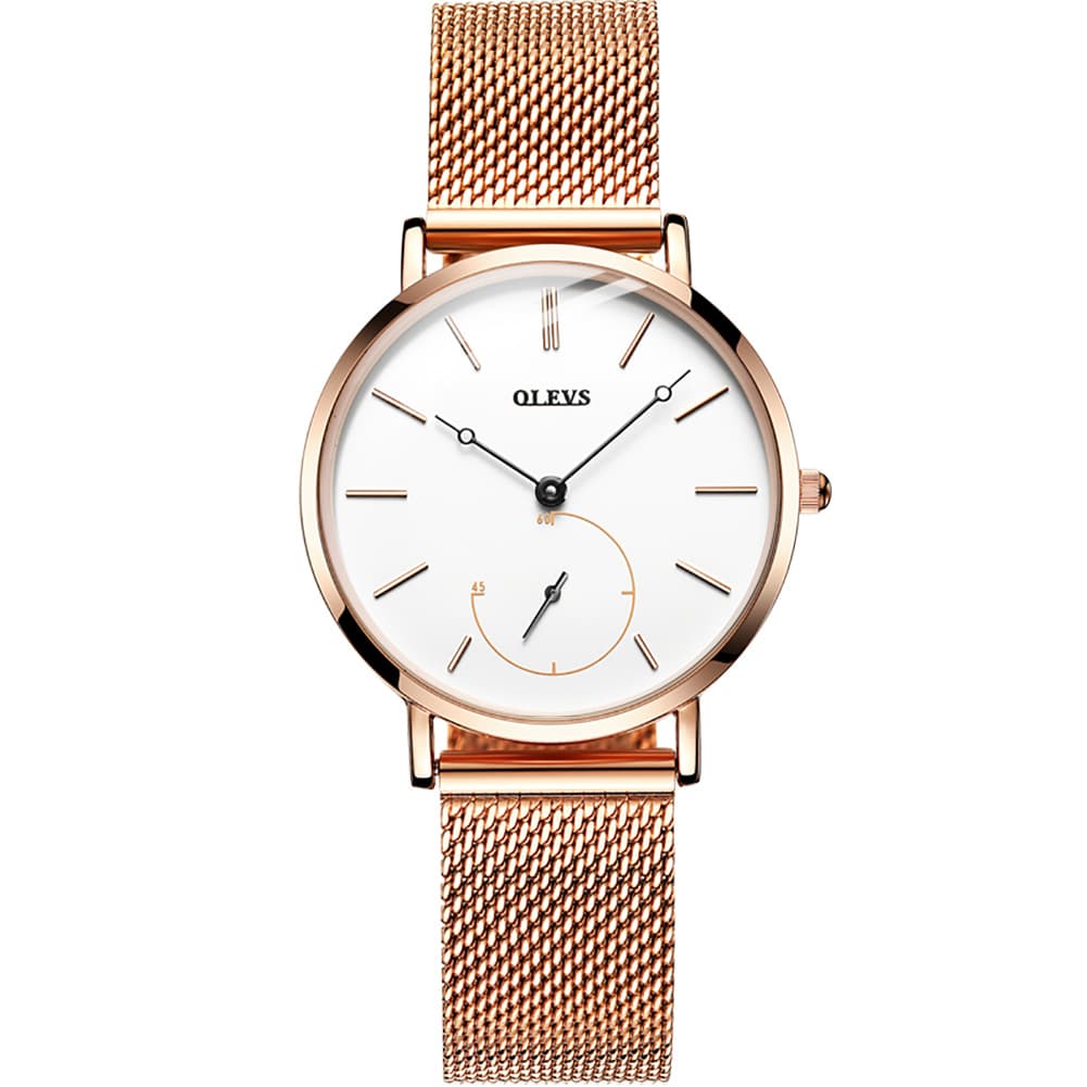 OLEVS 5190 Ultra Thin Sub Dial Quartz Watch for Women - Rose Gold White Watch | Olevs Watch Store