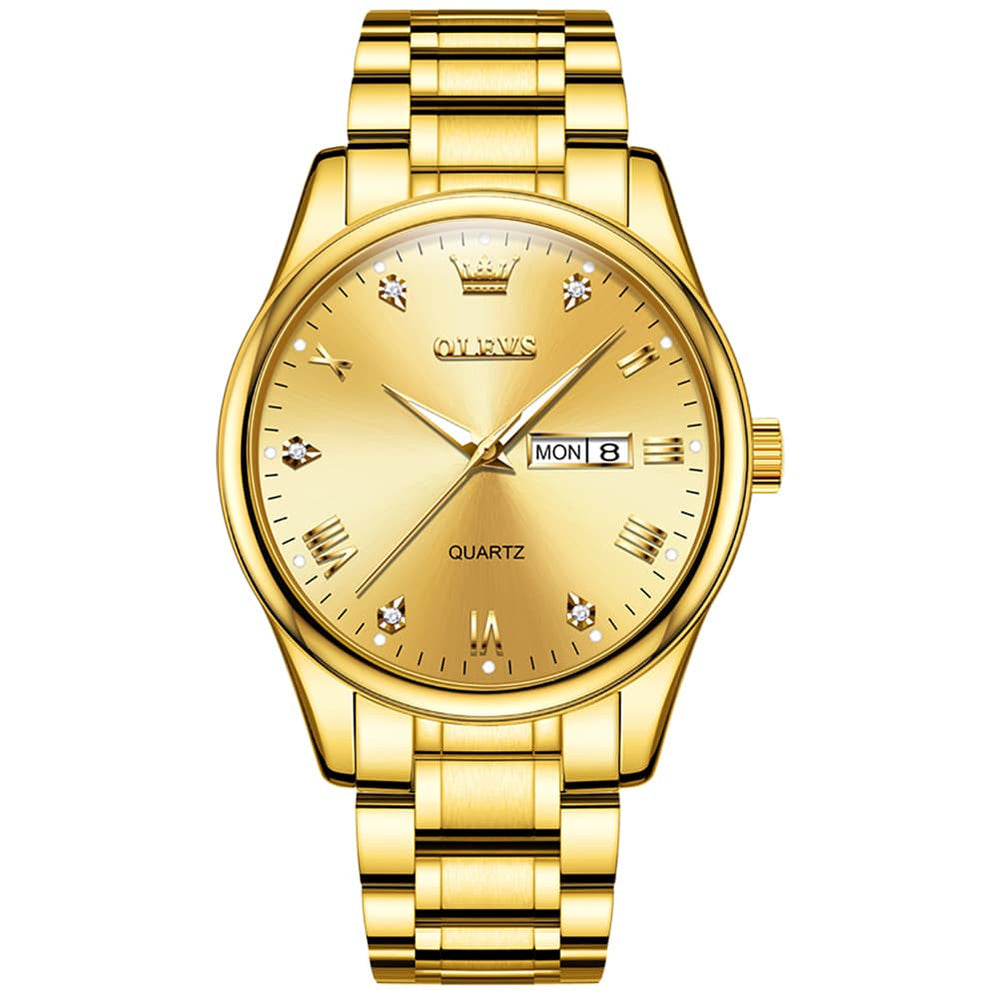 OLEVS 5563 Luxury Diamond Dial Quartz Stainless Steel Day Date Watch for Men - All Black Watch | Olevs Watch Store