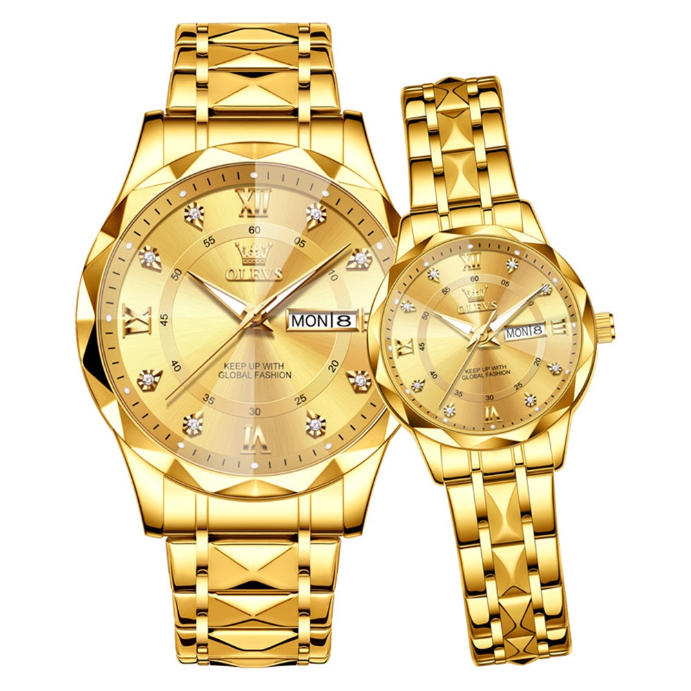 OLEVS 5609 all gold couple quartz watch set