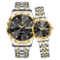 OLEVS 5609 gold silver black couple quartz watch set