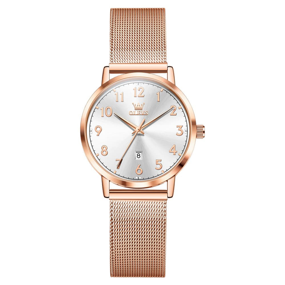 OLEVS 5653 Ultra Thin Couple Watch Milanese Mesh and Leather Strap Date Timepiece for Men and Women - Olevs Watch Store