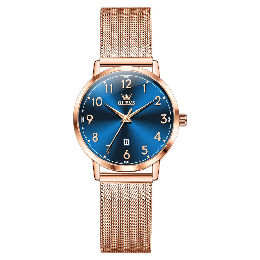 OLEVS 5653 Ultra Thin Couple Watch Milanese Mesh and Leather Strap Date Timepiece for Men and Women - Olevs Watch Store