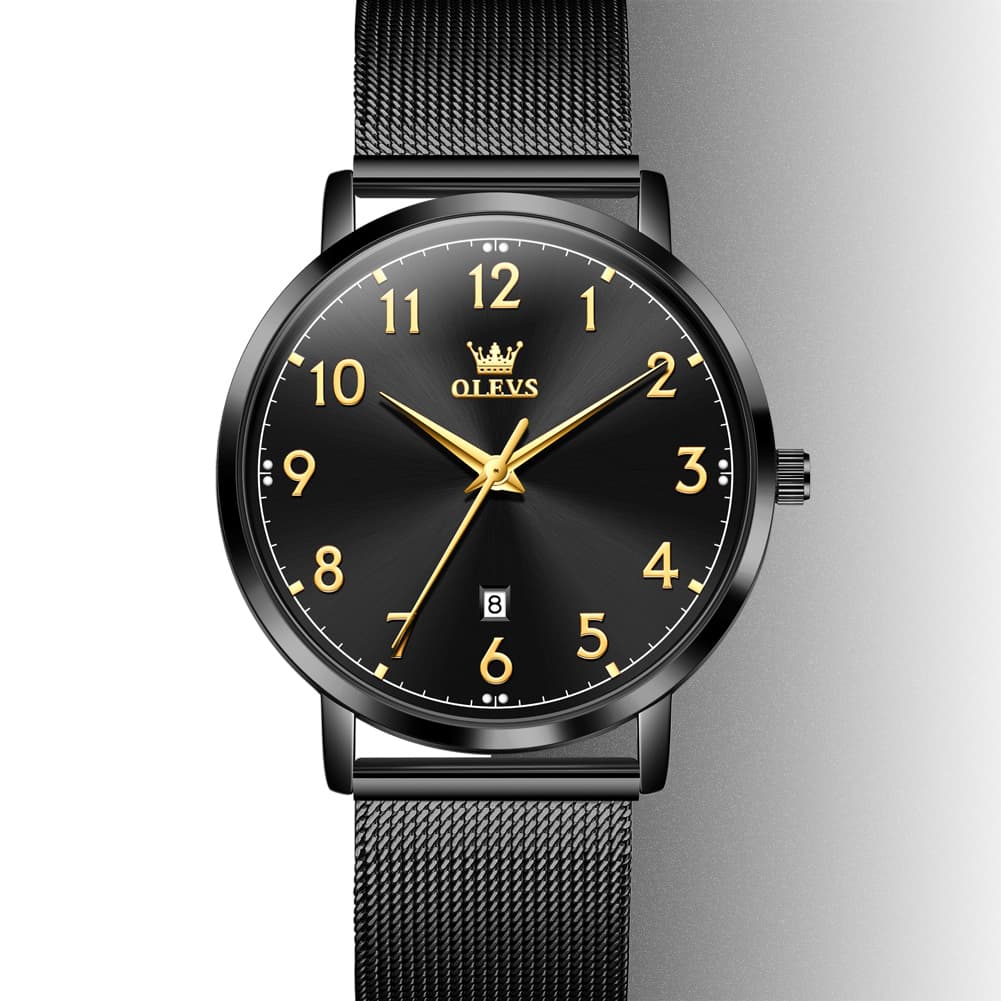 OLEVS 5653 Ultra Thin Couple Watch Milanese Mesh and Leather Strap Date Timepiece for Men and Women - Olevs Watch Store