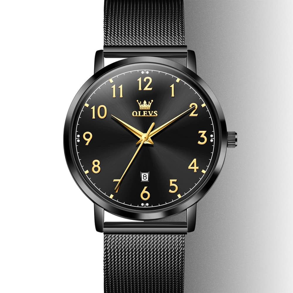 OLEVS 5653 Ultra Thin Couple Watch Milanese Mesh and Leather Strap Date Timepiece for Men and Women - Olevs Watch Store