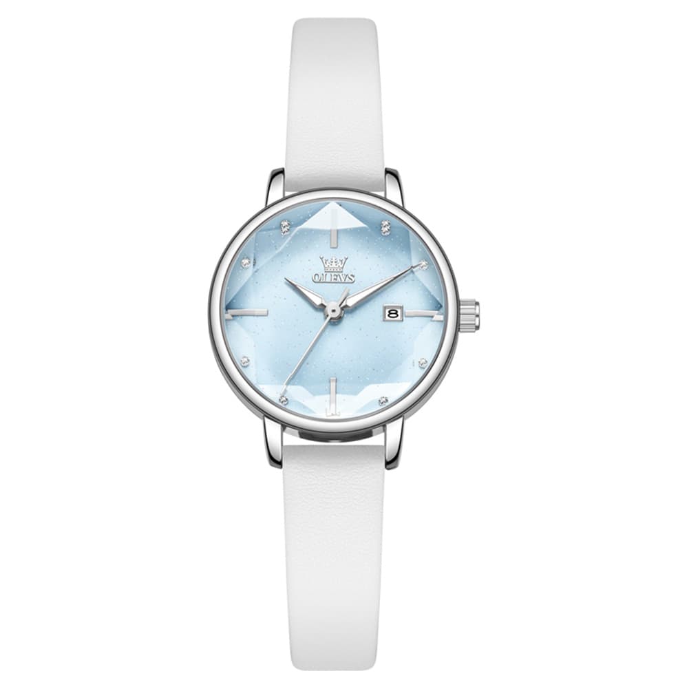 OLEVS 5656 Diamond Cut Faceted Crystal Quartz Watch Leather or Steel Bracelet Elegant Dress Timepiece for Women - Olevs Store