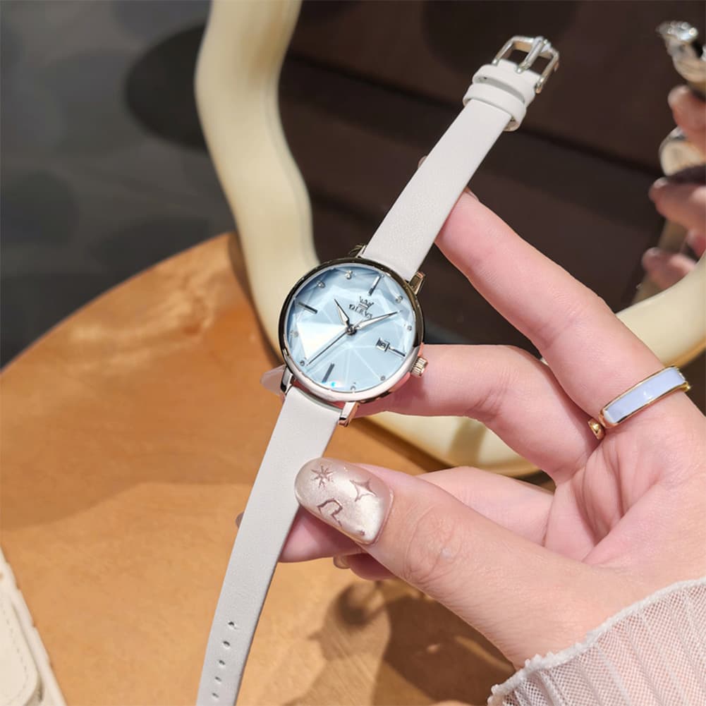 OLEVS 5656 Diamond Cut Faceted Crystal Quartz Watch Leather or Steel Bracelet Elegant Dress Timepiece for Women - Olevs Store