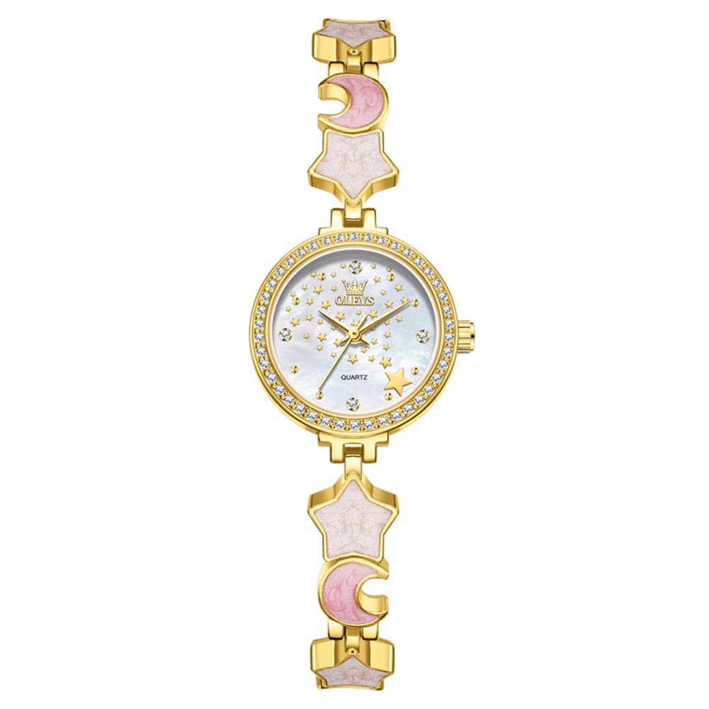 OLEVS 5665 Star Moon Bracelet Watch Mother of Pearl Starry Dial Quartz Jewelry Timepiece for Women - Olevs Watch Store
