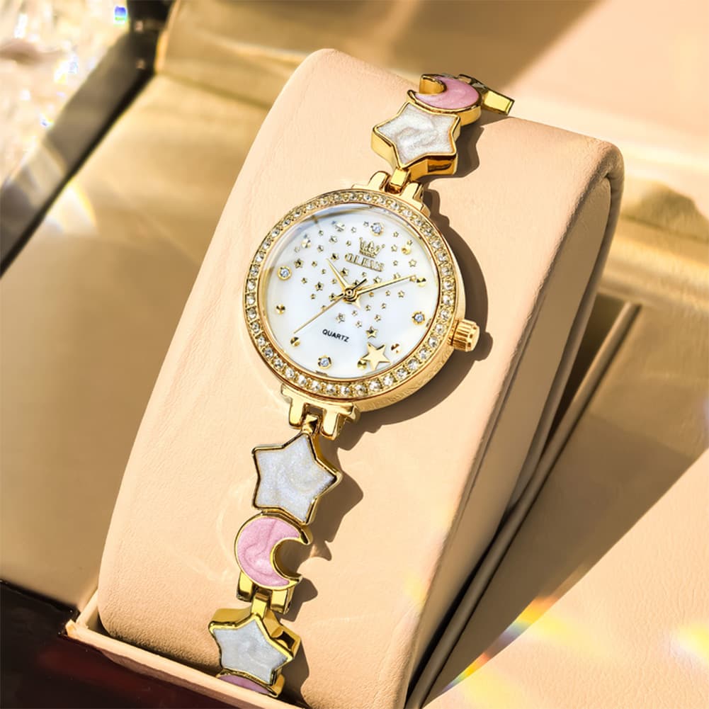 OLEVS 5665 Star Moon Bracelet Watch Mother of Pearl Starry Dial Quartz Jewelry Timepiece for Women - Olevs Watch Store