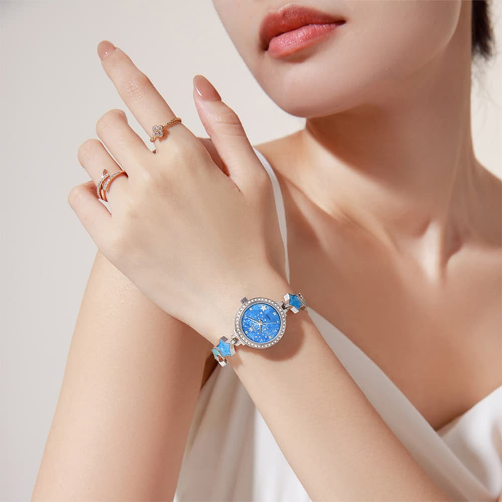 OLEVS 5665 Star Moon Bracelet Watch Mother of Pearl Starry Dial Quartz Jewelry Timepiece for Women - Olevs Watch Store