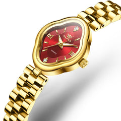 OLEVS 5666 Petal Case Vintage Dress Watch Gold Bracelet Quartz Jewelry Timepiece for Women - Gold Red | Olevs Watch Store