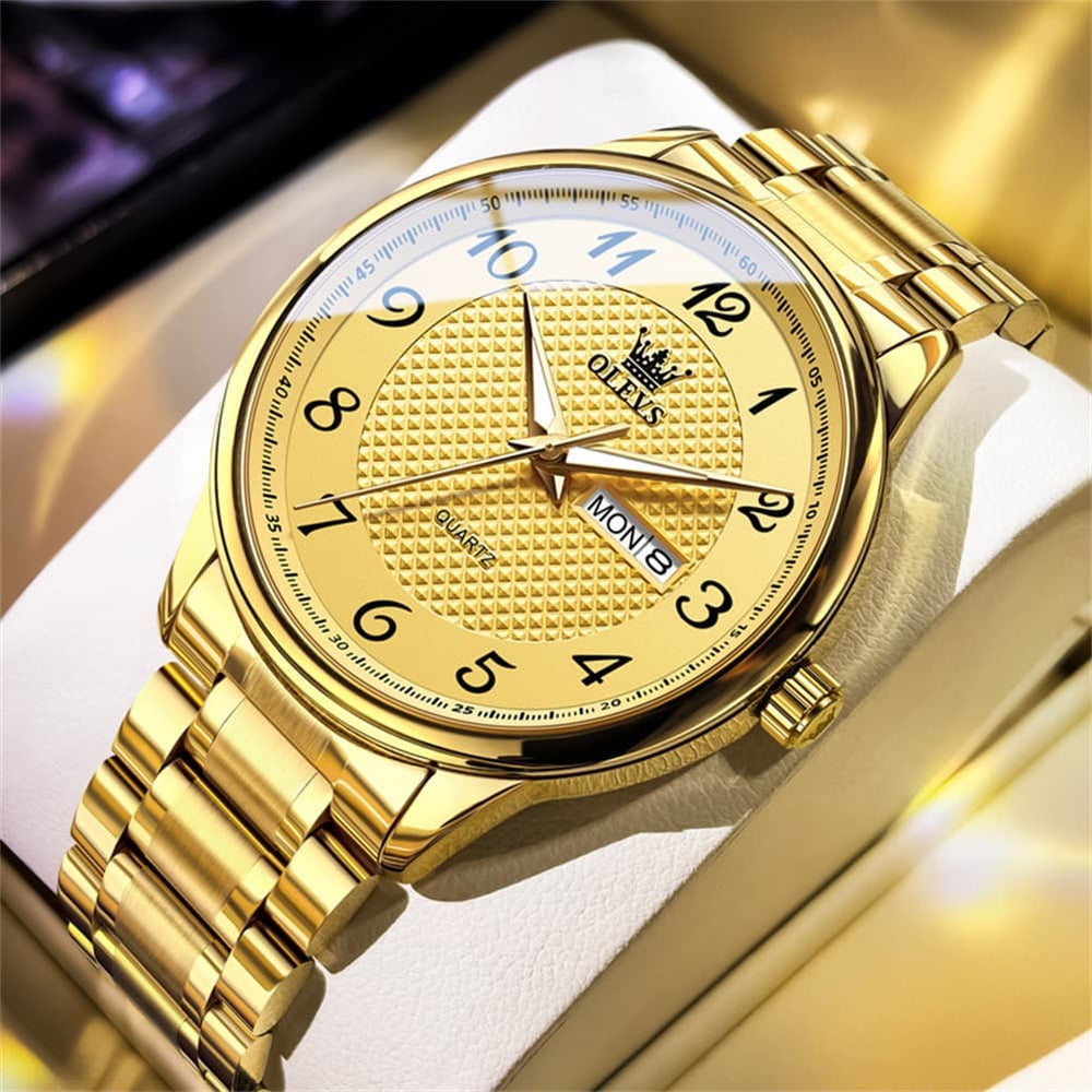 OLEVS 5667 Sapphire Crystal Couple Watch Day Date Stainless Steel Bracelet Timepiece for Men and Women - Olevs Watch Store