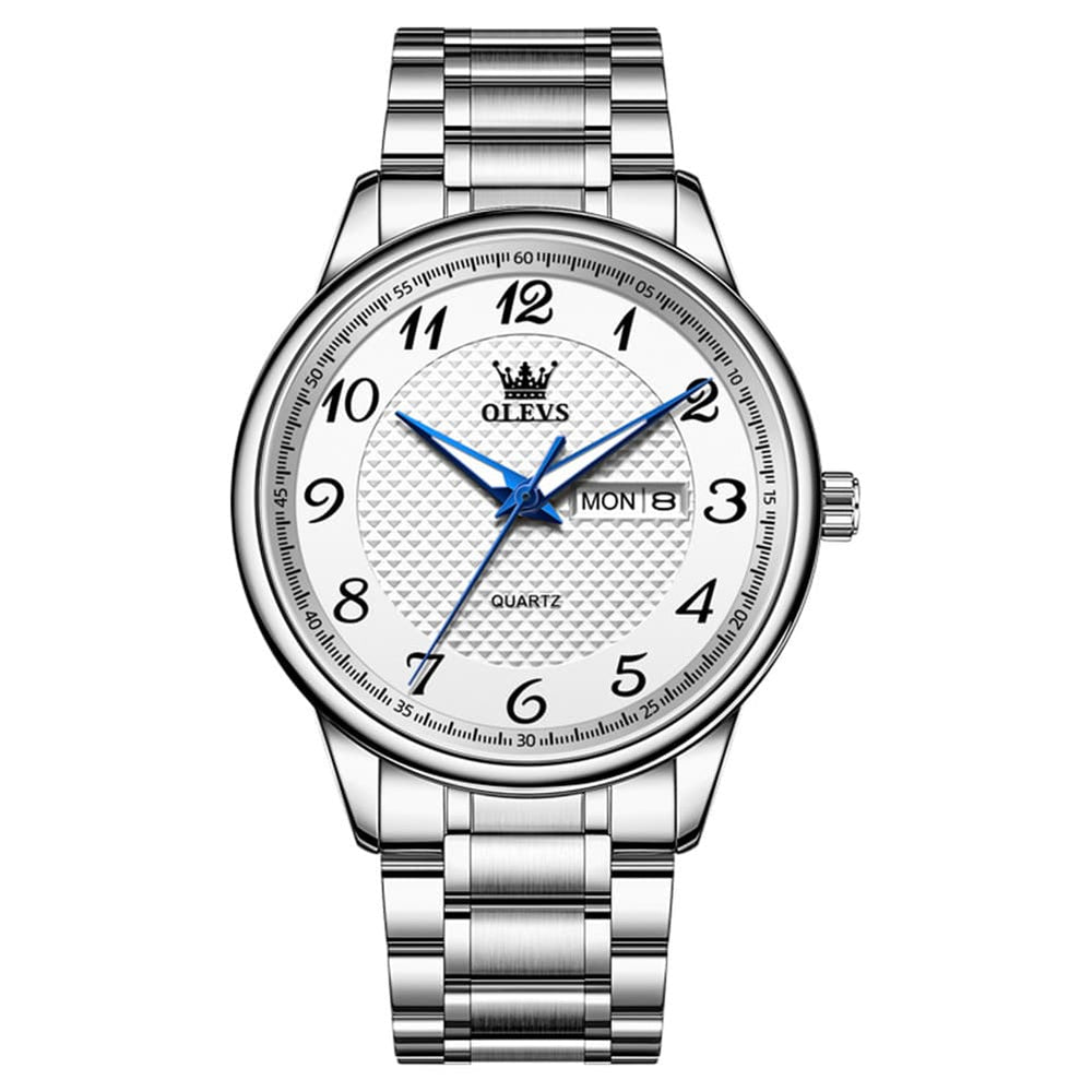 OLEVS 5667 Sapphire Crystal Couple Watch Day Date Stainless Steel Bracelet Timepiece for Men and Women - Olevs Watch Store