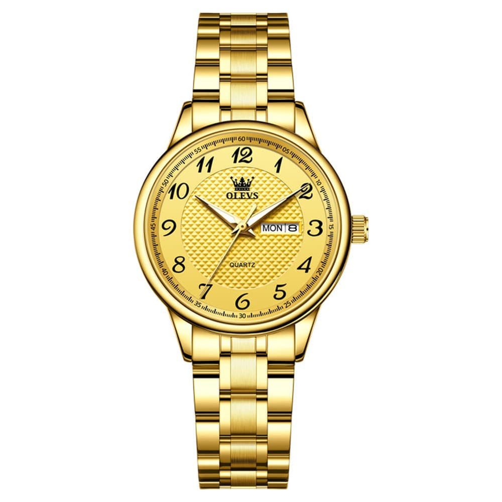 OLEVS 5667 Sapphire Crystal Couple Watch Day Date Stainless Steel Bracelet Timepiece for Men and Women - Olevs Watch Store
