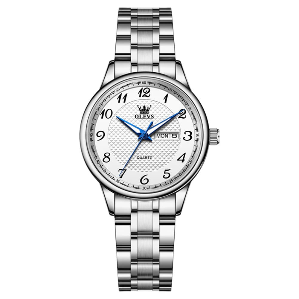 OLEVS 5667 Sapphire Crystal Couple Watch Day Date Stainless Steel Bracelet Timepiece for Men and Women - Olevs Watch Store