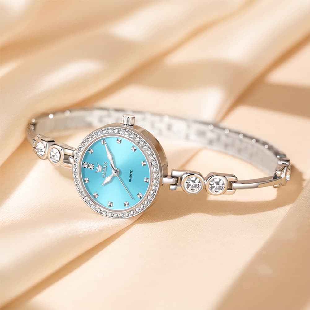 OLEVS 5670 Crystal Bracelet Watch Dainty Bangle Zircon Bezel Quartz Jewelry Timepiece for Women - Olevs Watch Store