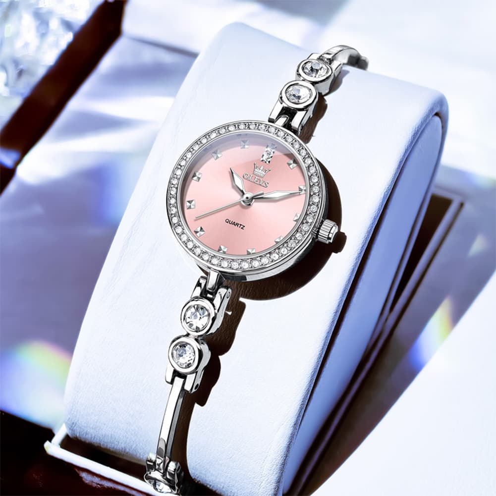 OLEVS 5670 Crystal Bracelet Watch Dainty Bangle Zircon Bezel Quartz Jewelry Timepiece for Women - Olevs Watch Store