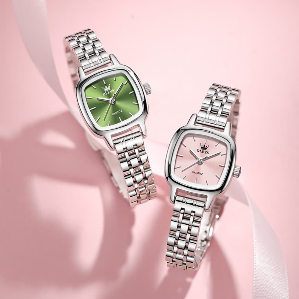 OLEVS 5675 Petite Square Watch Vintage Dress Stainless Steel Bracelet Quartz Timepiece for Women - Olevs Watch Store