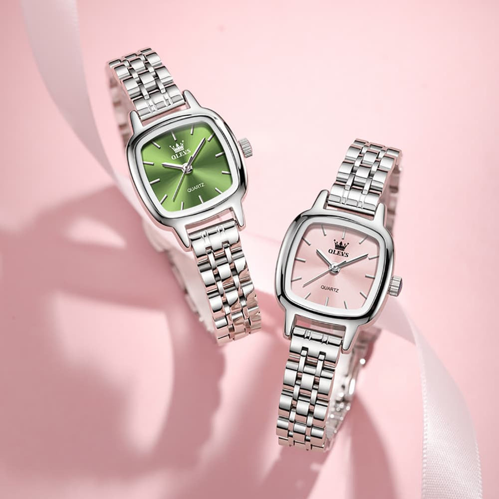 OLEVS 5675 Petite Square Watch Vintage Dress Stainless Steel Bracelet Quartz Timepiece for Women - Olevs Watch Store