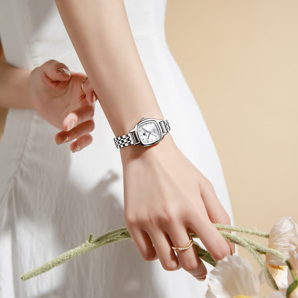 OLEVS 5675 Petite Square Watch Vintage Dress Stainless Steel Bracelet Quartz Timepiece for Women - Olevs Watch Store