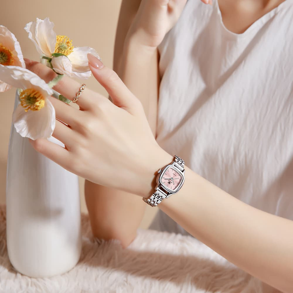 OLEVS 5675 Petite Square Watch Vintage Dress Stainless Steel Bracelet Quartz Timepiece for Women - Olevs Watch Store