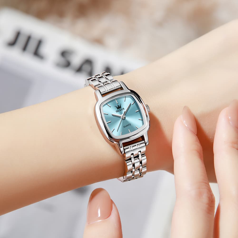 OLEVS 5675 Petite Square Watch Vintage Dress Stainless Steel Bracelet Quartz Timepiece for Women - Olevs Watch Store