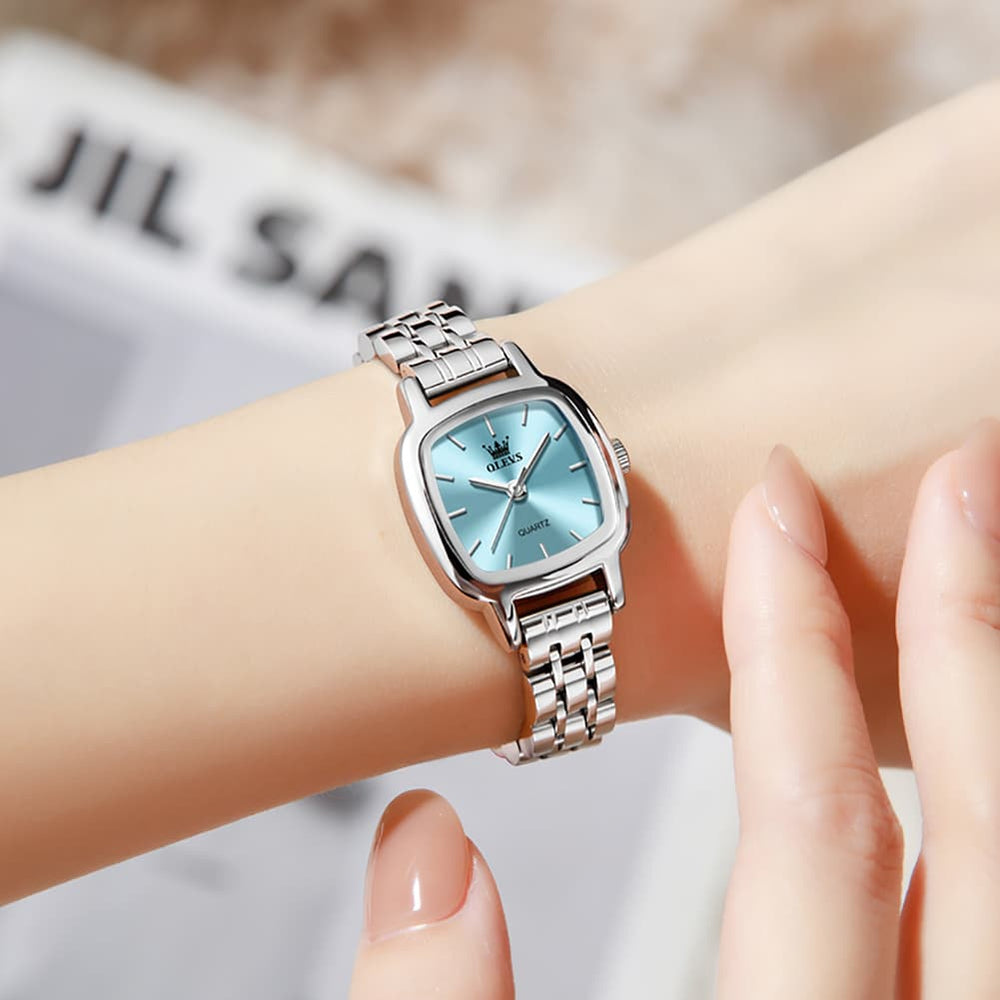 OLEVS 5675 Petite Square Watch Vintage Dress Stainless Steel Bracelet Quartz Timepiece for Women - Olevs Watch Store