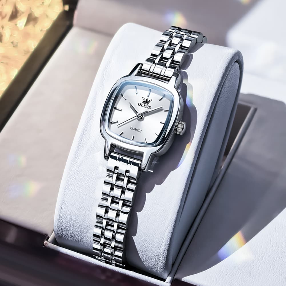 OLEVS 5675 Petite Square Watch Vintage Dress Stainless Steel Bracelet Quartz Timepiece for Women - Olevs Watch Store