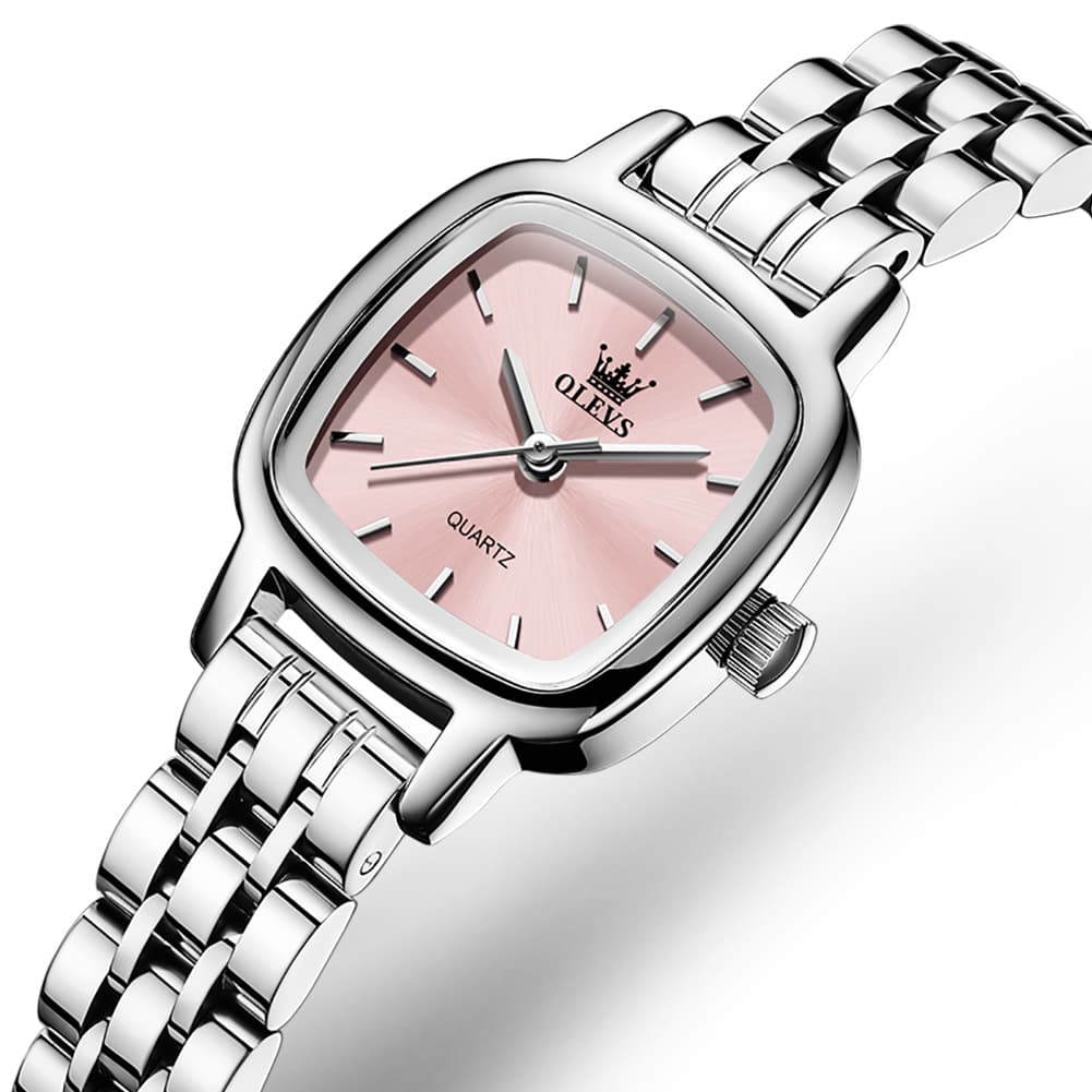 OLEVS 5675 Petite Square Watch Vintage Dress Stainless Steel Bracelet Quartz Timepiece for Women - Olevs Watch Store