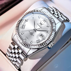 OLEVS 5680 Fluted Bezel Roman Diamond Dial Watch Stainless Steel Jubilee Bracelet Quartz Timepiece for Men -Olevs Watch Store
